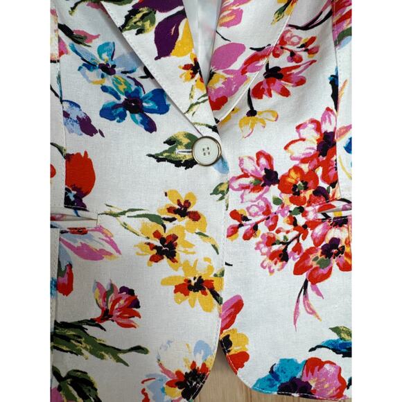 Isabella DeMarco by Tahari Levine Floral Linen Blend Jacket 3/4 Sleeve Size 6 - Picture 4 of 9